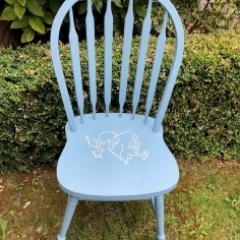Hand Painted Wooden Chair with a Heart and Doves Design on the seat