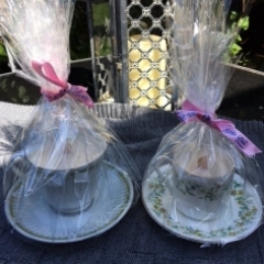 Two Tea Cup Candles Gift Wrapped and Ready to be Boxed and Dispatched