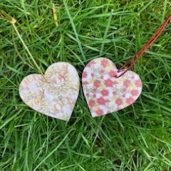 Decoupaged Heart Christmas Tree Decorations