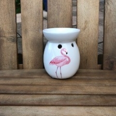 White Ceramic Wax Burner with a Flamingo Design